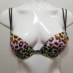 Victoria's Secret PINK bra 34B Heartbreaker Plunge Push-Up rainbow animal print